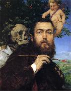 Hans Thoma Self-portrait with Love and Death oil painting on canvas